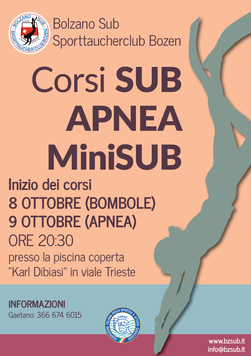 Corsi SUB, APNEA e MINISUB, dall'8 ottobre 2024 in piscina coperta in viale Trieste alle 20:30!